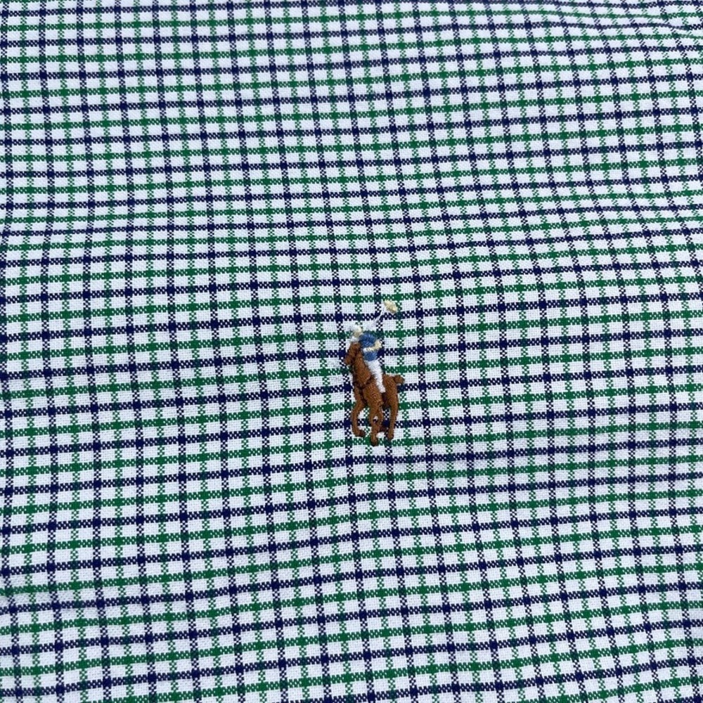 Ralph Lauren Shirt Mens XL Green Blue Micro Check Classic Fit Button Down Oxford - Picture 4 of 12